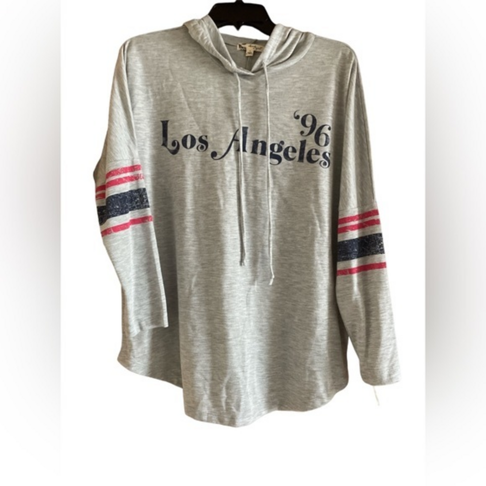 About A Girl Los Angeles 96 Graphic Hoodie‎ Juniors Small Grey NWT Pullover